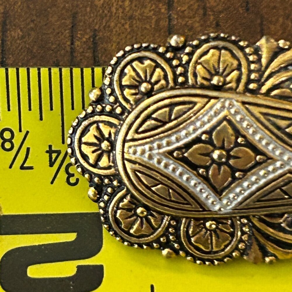 Vintage Damascene Teardrop Dangle Earrings Gold-Tone Silver-Tone Inlay Retro - Picture 8 of 8